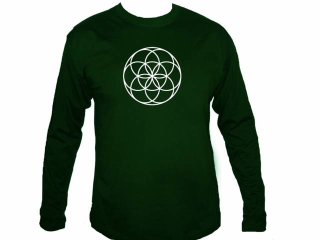 Sacred geometry - seed of life spirit sleeved dark green shirt